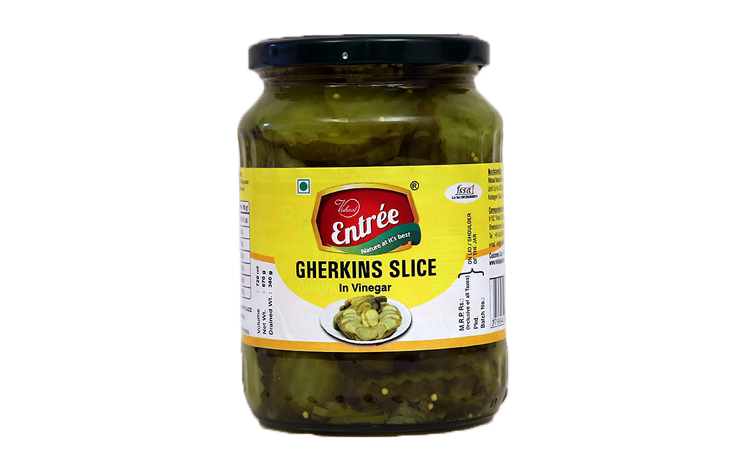 Vishaal Entree Gherkins Slice in Vinegar    Glass Jar  370 millilitre